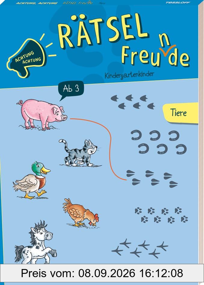 Achtung, Achtung Rätselfreu(n)de! Kindergarten. Tiere: Rätseln für Kinder ab 3 Jahren (Rätsel, Spaß, Spiele)