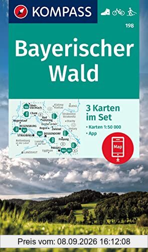 KOMPASS Wanderkarte 198 Bayerischer Wald 198 1:50000 (3 Karten im Set): inklusive Karte zur offline Verwendung in der KOMPASS-App. Fahrradfahren. Skitouren. (KOMPASS-Wanderkarten, Band 198)