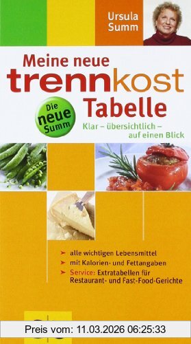 Ursula Summ Meine Neue Trennkost-Tabelle . Summ-Reihe, Klar - übersichtlich - Auf Einen Blick. Alle Wichtigen Lebensmittel, Mit Kalorienangaben. Service, ...
