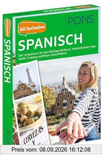 PONS All inclusive Sprachkurs Spanisch: Der Urlaubskurs für den Einstieg mit Buch, Vokabeltrainer-App, Audio-Training und Reise-Sprachführer