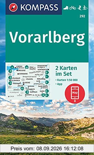 KOMPASS Wanderkarte 292 Vorarlberg 1:50000 (2 Karten im Set): inklusive Karte zur offline Verwendung in der KOMPASS-App. Fahrradfahren. Skitouren. Langlaufen. (KOMPASS-Wanderkarten, Band 292)