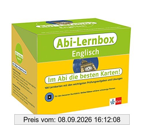 Klett Abi-Lernbox Englisch: 100 Lernkarten mit den wichtigsten Prüfungsaufgaben und Lösungen