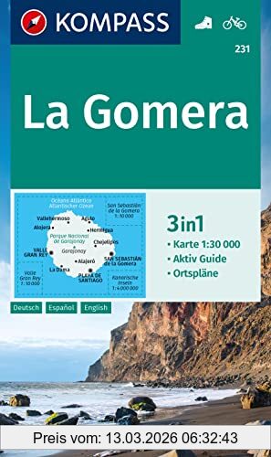 unbekannt Kompass Wanderkarte 231 La Gomera 1, 30.000, 3in1 Wanderkarte, Mit Aktiv Guide Und Ortsplänen. Fahrradfahren.