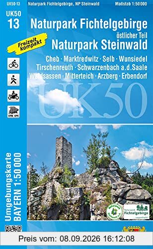 UK50-13 Naturpark Fichtelgebirge, östlicher Teil, Naturpark Steinwald: Cheb, Marktredwitz, Selb, Wunsiedel, Tirschenreuth, Schwarzenbach a.d.Saale, ... Karte Freizeitkarte Wanderkarte)