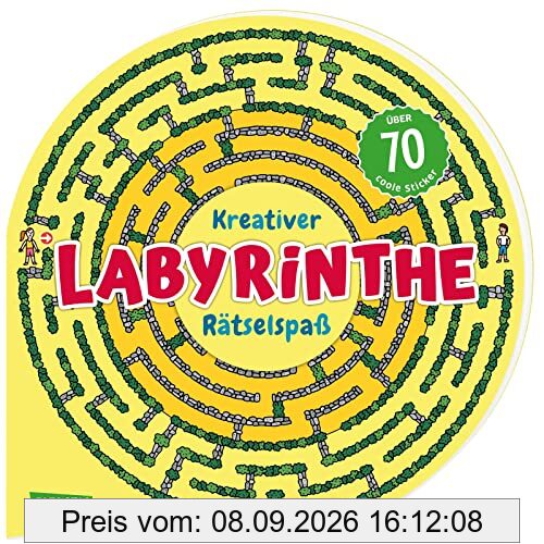 Kreativer Labyrinthe-Rätselspaß: Rätseln und Knobeln mit über 70 coolen Stickern | Rätselbuch mit verflixten Labyrinthen und Irrgärten ab 7 Jahren