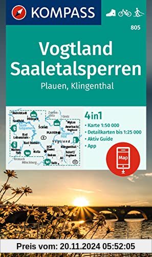 KOMPASS Wanderkarte 805 Vogtland, Saaletalsperren, Plauen, Klingenthal 1:50.000: 4in1 Wanderkarte , mit Aktiv Guide und 