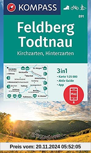 KOMPASS Wanderkarte Feldberg, Todtnau, Kirchzarten, Hinterzarten: 3in1 Wanderkarte 1:25000 mit Aktiv Guide inklusive Kar