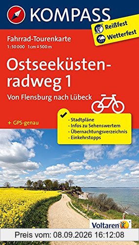 Ostseeküstenradweg 1, Von Flensburg nach Lübeck: Fahrrad-Tourenkarte. GPS-genau. 1:50000. (KOMPASS-Fahrrad-Tourenkarten, Band 7052)