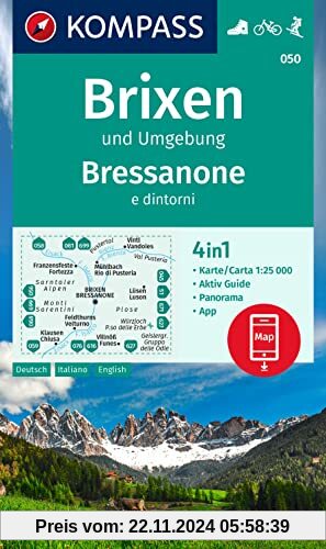 KOMPASS Wanderkarte 050 Brixen und Umgebung / Bressanone e dintorni 1:25.000: 4in1 Wanderkarte mit Panorama und Aktiv Gu