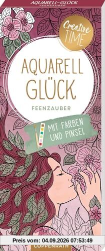 Aquarell-Glück: Feenzauber: 20 Ausmalmotive auf Aquarellpapier, 6 Aquarellfarben für jedes Motiv und Pinsel