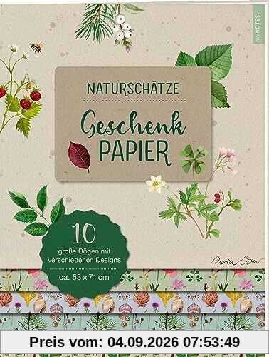 myNOTES Papeterie: Geschenkpapier Naturschätze: Geschenkpapier-Buch mit Schätzen aus der Natur, 10 Papiere, ganzjährig verwendbar