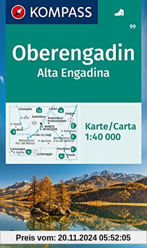 KOMPASS Wanderkarte 99 Oberengadin / Alta Engadina 1:40.000: markierte Wanderwege, Hütten, Radrouten