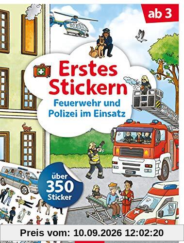 Erstes Stickern Feuerwehr und Polizei im Einsatz: Über 350 Sticker | Erstes Stickerheft für Kindergarten-Kinder ab 3 Jahren