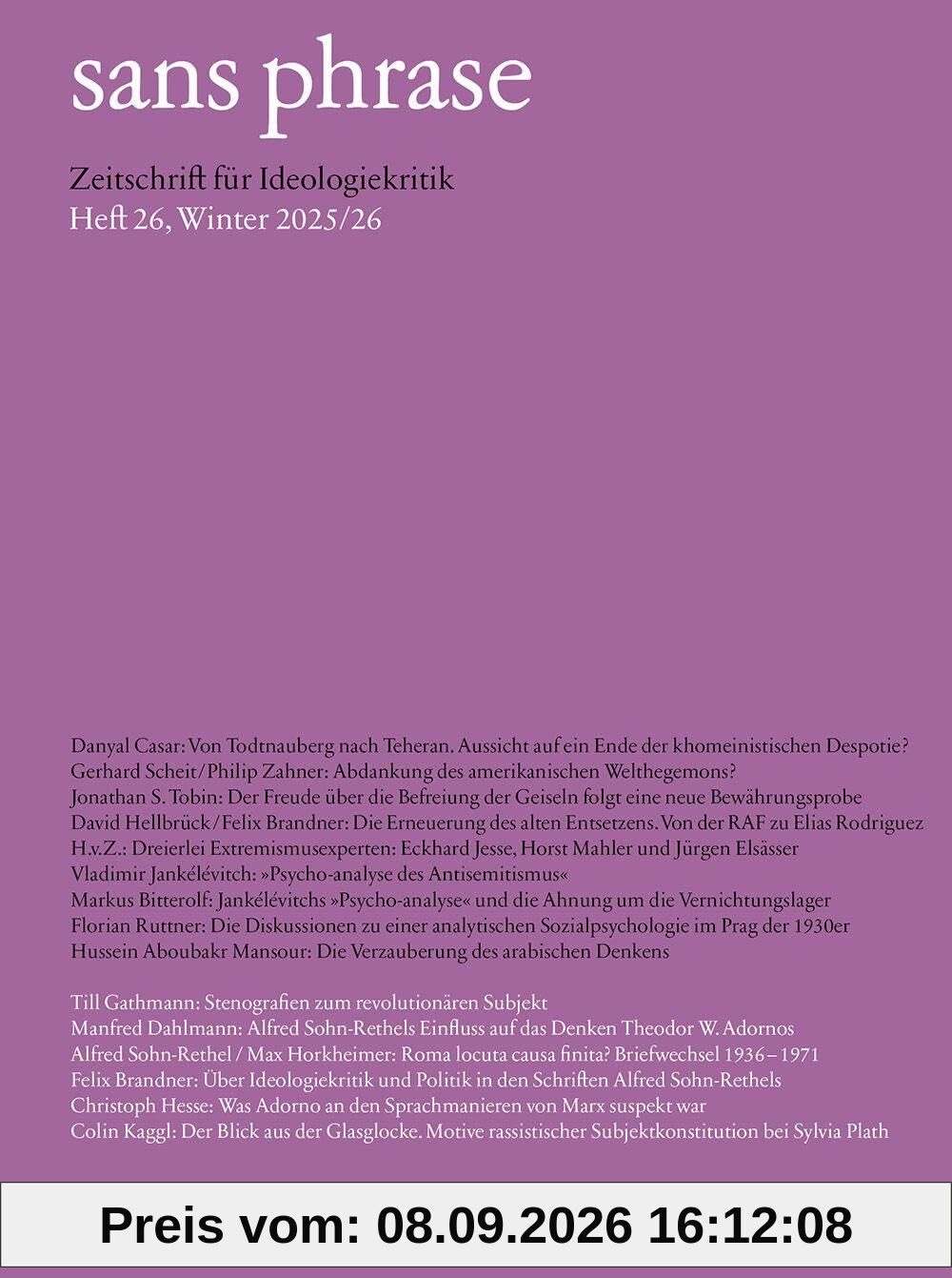 sans phrase - Zeitschrift für Ideologiekritik; Heft 26, Winter 2025/26