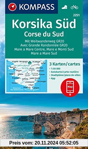 KOMPASS Wanderkarten-Set 2251 Korsika Süd. Mit Weitwanderweg GR20 / Corse du Sud. Avec Grande Randonnée GR20 (3 Karten) 