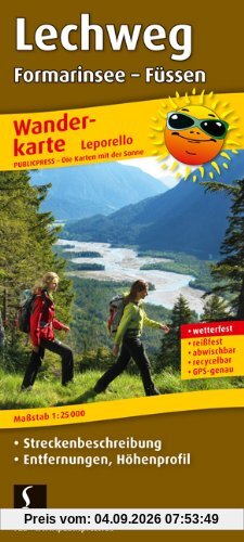 Wanderkarte Leporello Lechweg Formarinsee - Füssen: Mit Streckenbeschreibunge, Entfernungen, Höhenprofil wetterfest, reißfest, abwischbar, GPS-genau. 1:25000