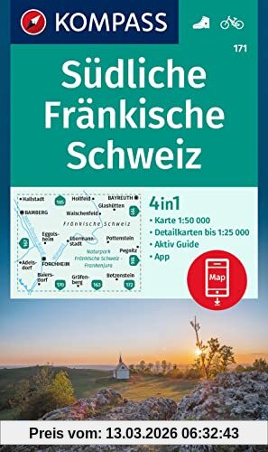 unbekannt Kompass Wanderkarte 171 Südliche Fränkische Schweiz 1, 50.000, 4in1 Wanderkarte Mit Aktiv Guide Und Detailkarten Inklusive Karte Zur Offline