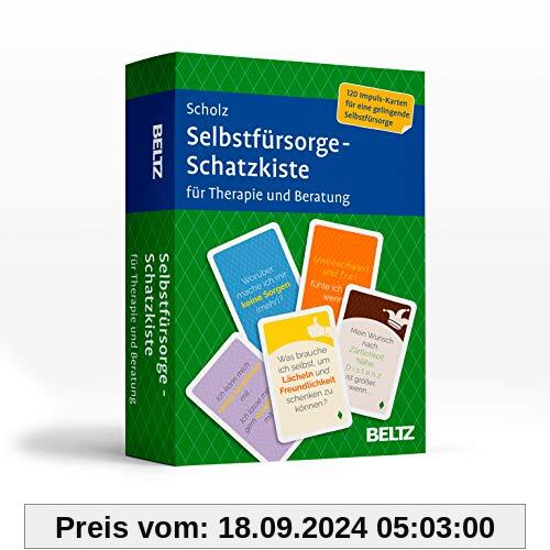 Selbstfürsorge-Schatzkiste für Therapie und Beratung: 120 Karten mit 20-seitigem Booklet in stabiler Box, Kartenformat 5