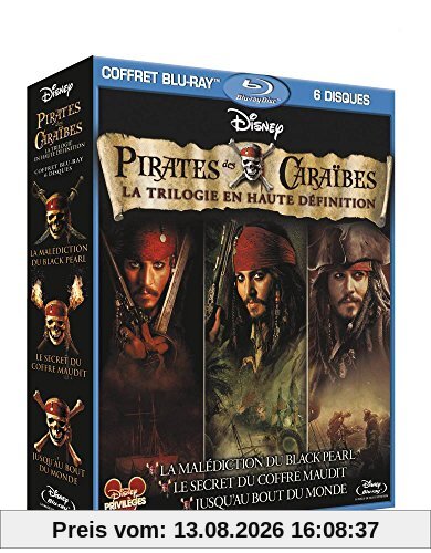 Coffret Pirates des Caraïbes - La trilogie : La malédiction du Black Pearl + Le secret du coffre maudit + Jusqu'au bout du monde [Blu-ray] [FR Import]