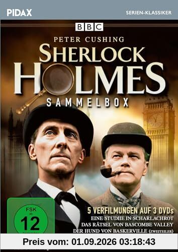 Sherlock Holmes - Sammelbox / 5 spannende Krimis mit Peter Cushing nach den Büchern von Sir Arthur Conan Doyle (Pidax Serien-Klassiker) [3 DVDs]