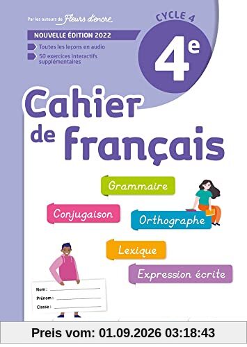 Cahier de français 4e, cycle 4