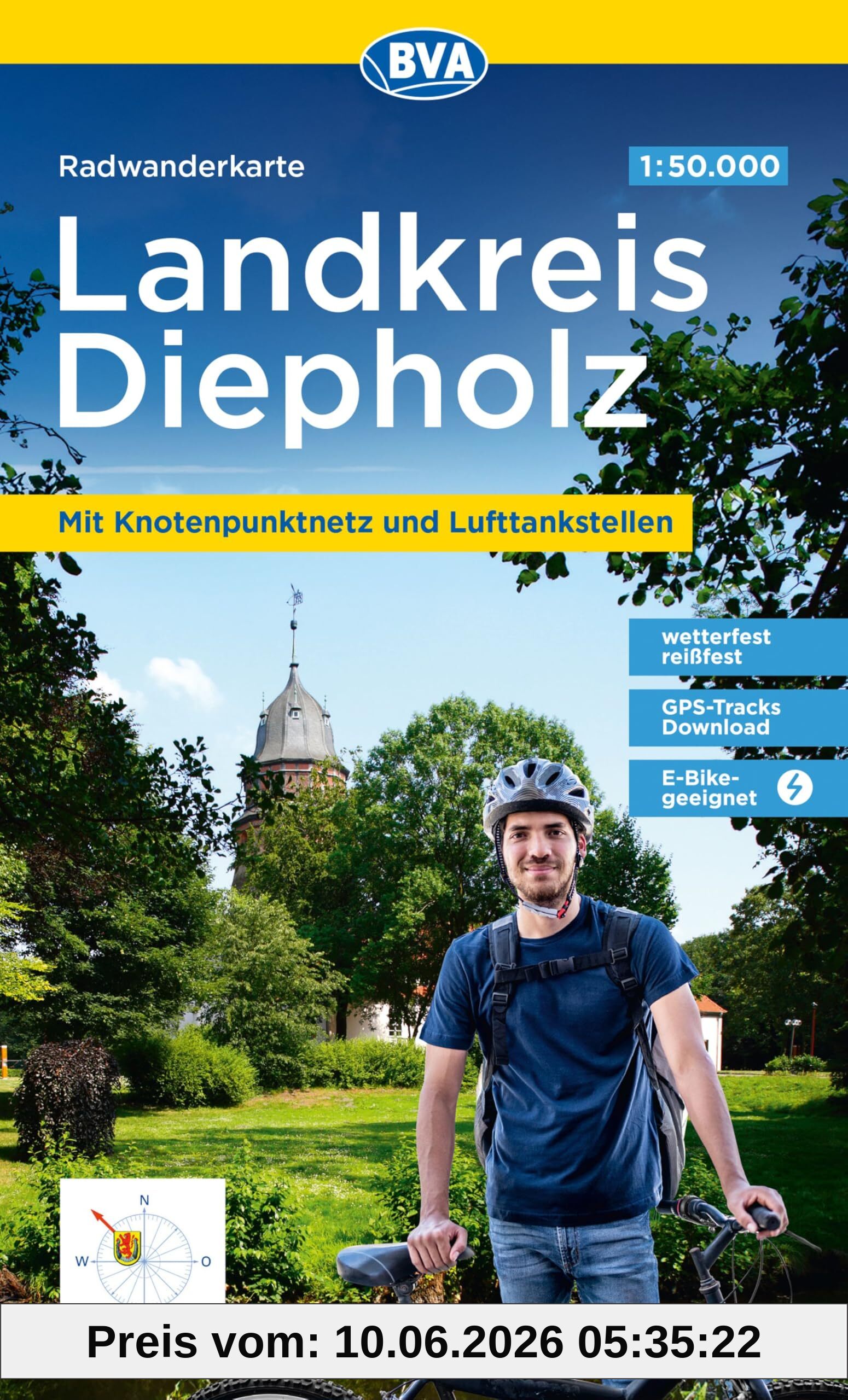 BVA Radwanderkarte Landkreis Diepholz mit Knotenpunkten 1:50.000: reiß- und wetterfest, GPS-Tracks Download, E-Bike geeignet, mit Lufttankstellen