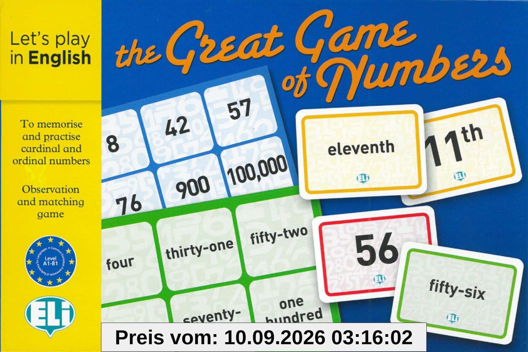The Great Game of Numbers. Gamebox: Spiel mit 132 Spielkarten, 36 Bingotafeln und Spielanleitung