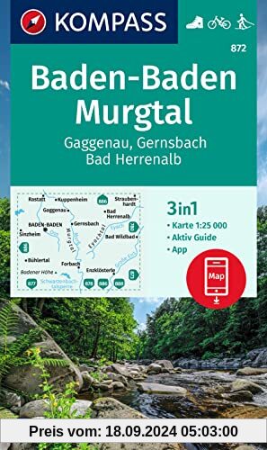 KOMPASS Wanderkarte 872 Baden-Baden, Murgtal, Gaggenau, Gernsbach, Bad Herrenalb 1:25.000: 3in1 Wanderkarte, mit Aktiv G