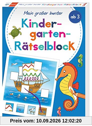 Klett Mein großer bunter Kindergarten-Rätselblock: ab 3 Jahren, Erste Zahlen, Buchstaben, Konzentration