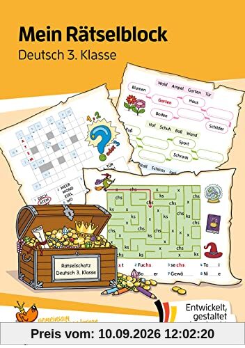 Mein Rätselblock Deutsch 3. Klasse: Rätsel für kluge Köpfe mit Lösungen - Förderung mit Freude (Das Rätselbuch für die Grundschule, Band 683)