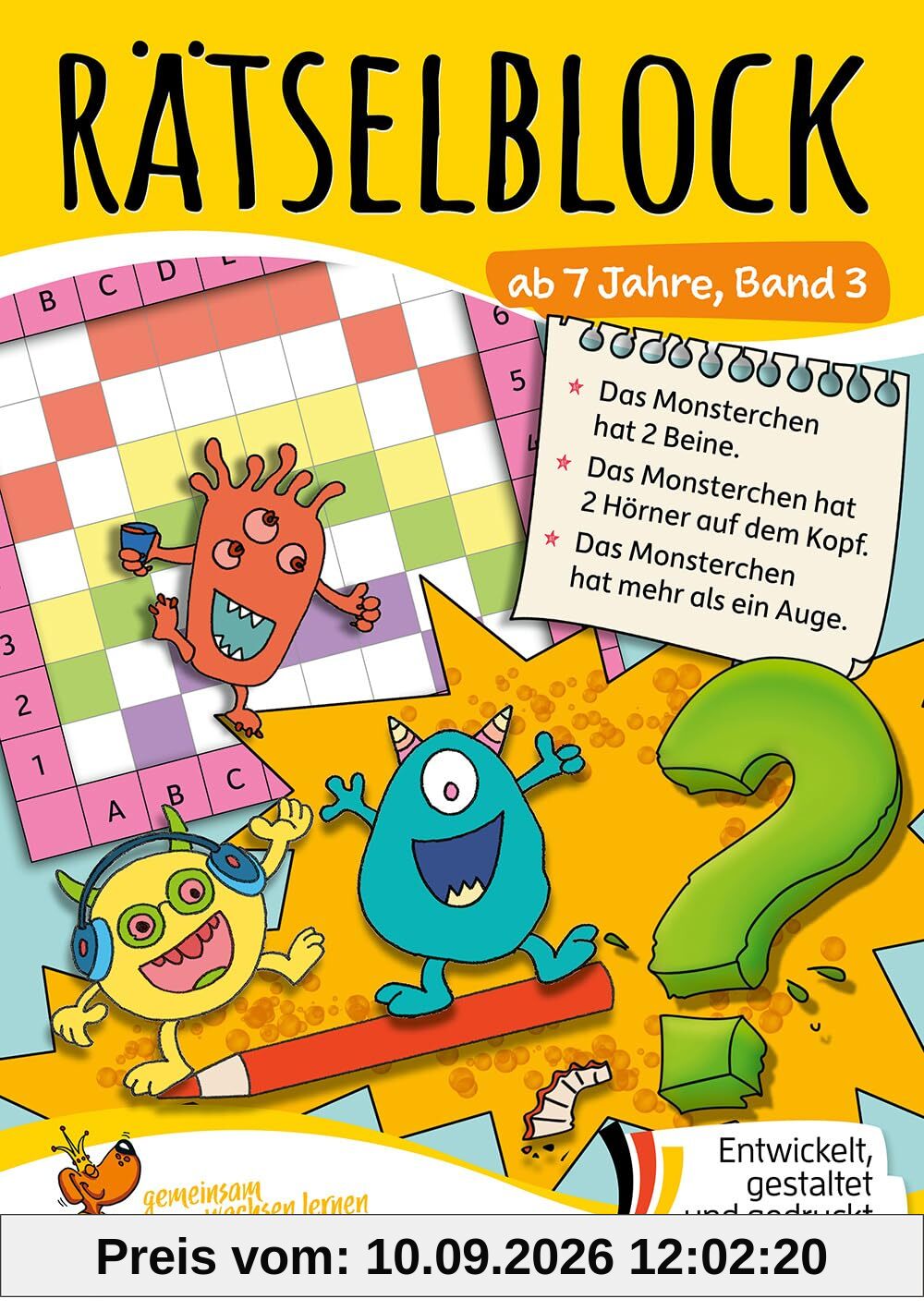 Rätselblock ab 7 Jahre, Band 3: Bunter Rätsel-Spaß für Kinder - Kreuzworträtsel, Sudoku, Labyrinth, Scherzfragen und Witze und logisches Denken (Rätselbücher, Band 655)