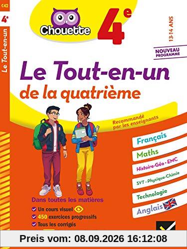 Le tout-en-un de la quatrième, 13-14 ans : français, maths, histoire géo, EMC, SVT, physique chimie, technologie, anglais : nouveau programme