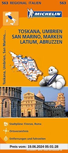 Michelin Toskana, Umbrien, San Marino, Marken, Latium, Abruzzen: Straßen- und Tourismuskarte 1:400.000 (MICHELIN Regiona