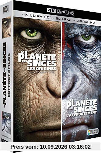Coffret la planète des singes : les origines ; l'affrontement 4k ultra hd [Blu-ray] [FR Import]