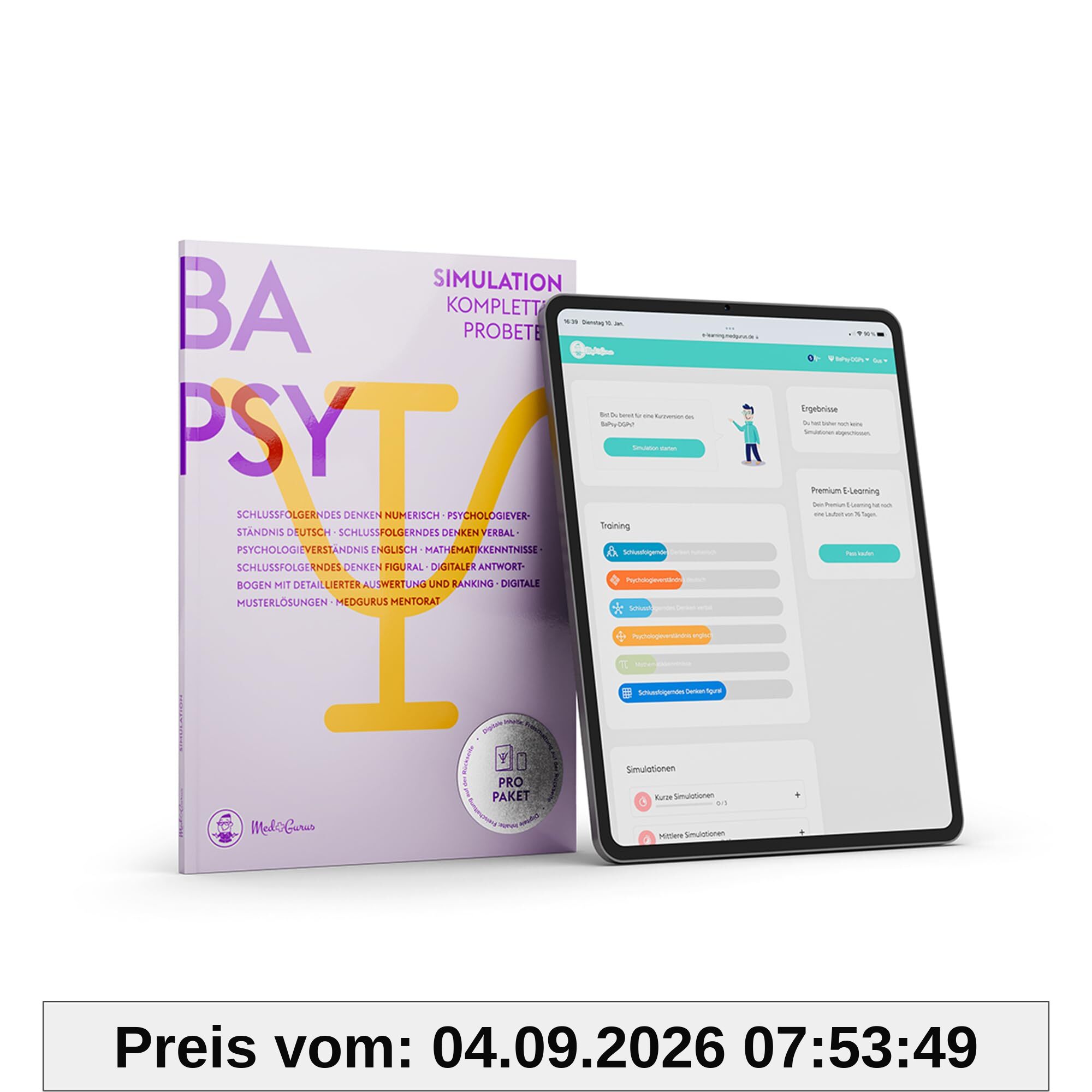 MedGurus - BaPsy-DGPs Vorbereitung - Pro Paket – Simulationsbuch & E-Learning mit über 1.250 Übungsaufgaben - zur Vorbereitung auf den Studieneignungstest Psychologie