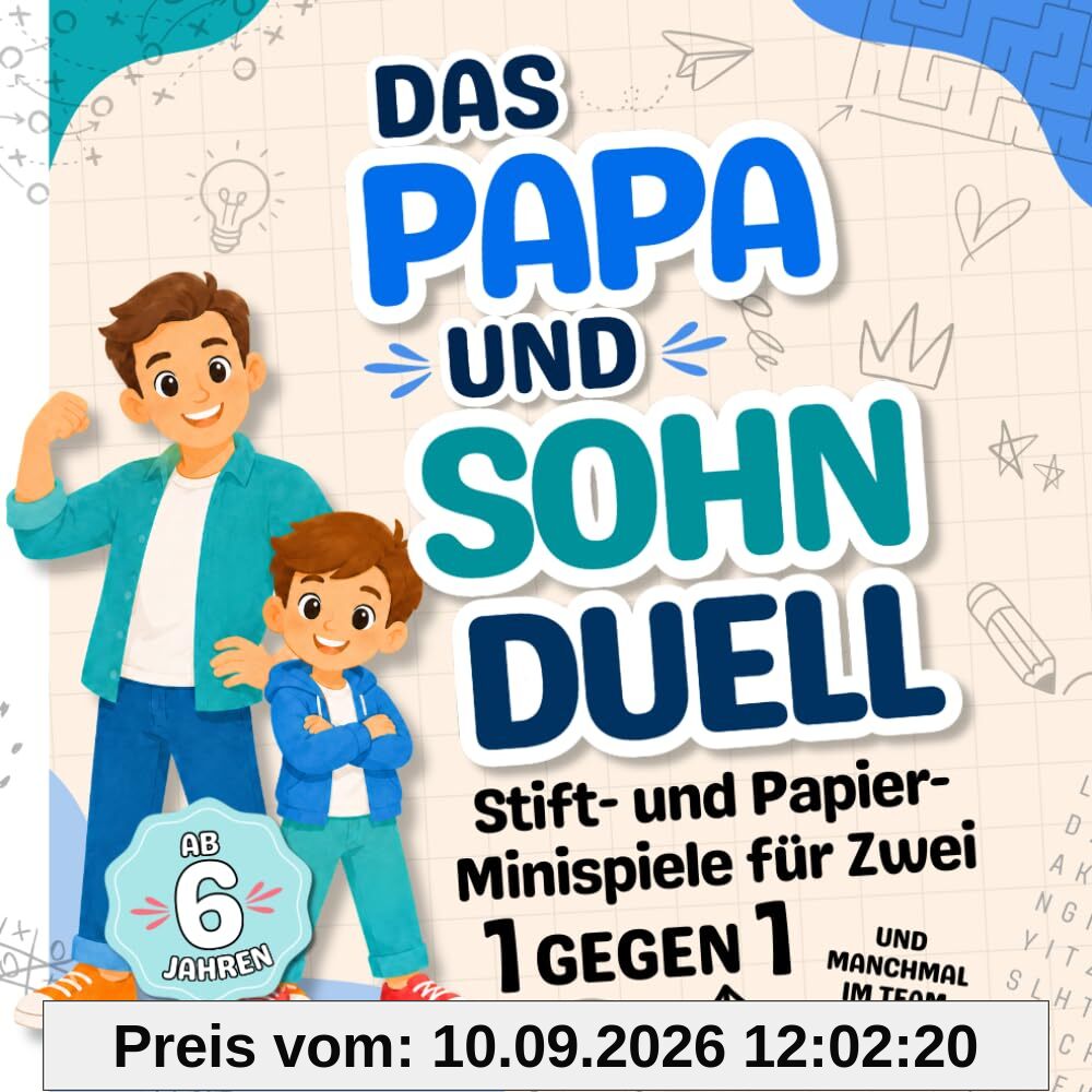 Das Papa und Sohn Duell: 1 gegen 1 und manchmal im Team | Stift- und Papier-Minispiele für Zwei | Geschenkidee für Vatertag, Geburtstag & gemeinsame Zeit