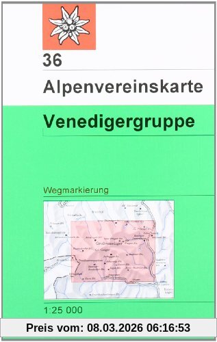 Österreichischer Alpenverein Dav Alpenvereinskarte 36 Venedigergruppe 1 , 25 000 Wegmarkierungen, Topographische Karte
