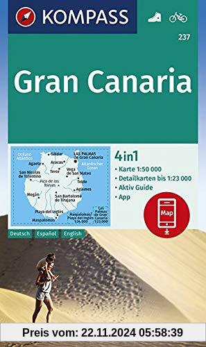 Gran Canaria: 4in1 Wanderkarte 1:50000 mit Aktiv Guide und Detailkarten inklusive Karte zur offline Verwendung in der KO