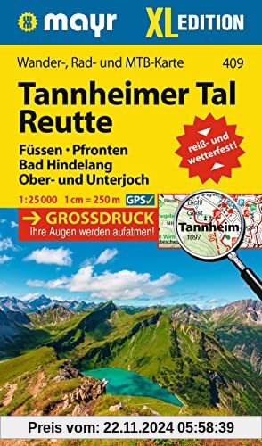 Mayr Wanderkarte Tannheimer Tal, Reutte XL 1:25.000: Wander-, Rad- und Mountainbikekarte, extra grossdruck, reiß- und we