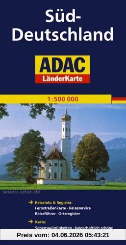 Adac Kartografie Adac Länderkarte Süd-Deutschland 1, 500.000, Register, Legende, Zufahrtskarten, Citypläne, Autokennzeichen, Ortsregister Mit Postleitzahlen.