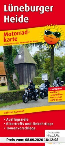 Motorradkarte Lüneburger Heide: Mit Ausflugszielen, Einkehr- & Freizeittipps, reissfest, wetterfest, abwischbar, GPS-genau. 1:200000: Mit ... beschriftbar und wieder abwischbar