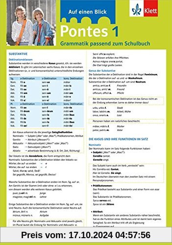 Pontes 1 - Auf einen Blick: Grammatik passend zum Schulbuch - Klappkarte (6 Seiten)