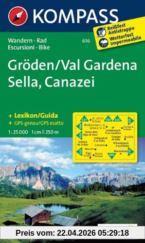 Gröden / Val Gardena, Sella, Canazei 1 : 25 000: Wanderkarte mit Kurzführer und Radrouten. GPS-genau