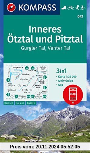 KOMPASS Wanderkarte 042 Inneres Ötztal und Pitztal, Gurgler Tal, Venter Tal 1:25.000: 3in1 Wanderkarte mit Aktiv Guide i