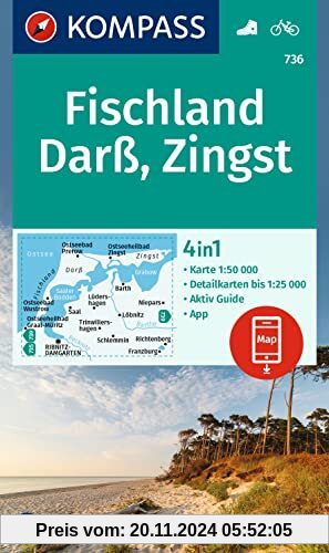 KOMPASS Wanderkarte 736 Fischland, Darß, Zingst 1:50.000: 4in1 Wanderkarte, mit Aktiv Guide und Detailkarten inklusive K