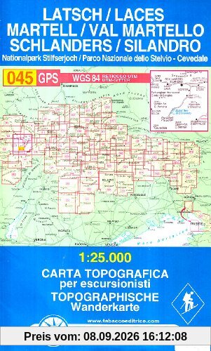 Latsch, Martell, Schlanders: Wanderkarte Tabacco 045. 1:25000 (Cartes Topograh)