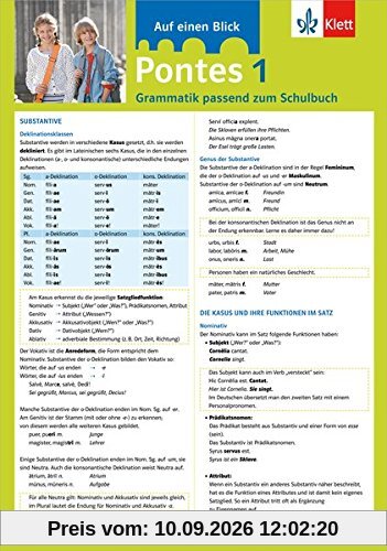 Pontes 1 - Auf einen Blick: Grammatik passend zum Schulbuch - Klappkarte (6 Seiten)