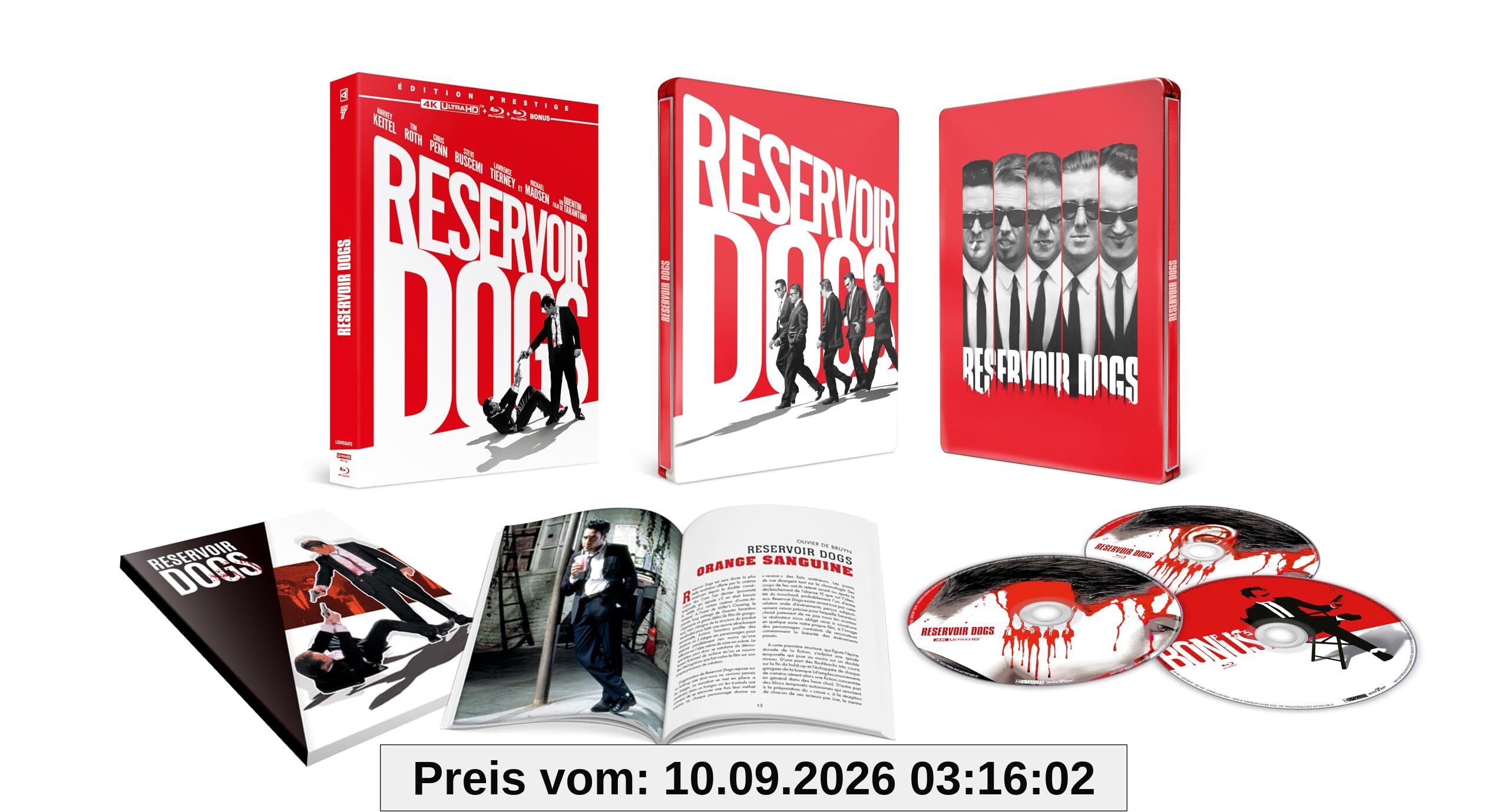 Reservoir Dogs Edition prestige limitée – Steelbook - 4K ultra HD + Blu-Ray + Blu-Ray Bonus + Livret 40 pages [Édition Prestige limitée - Boîtier métal Steelcase - 4K Ultra HD + Blu-Ray + Blu-Ray Bonus + Livret]
