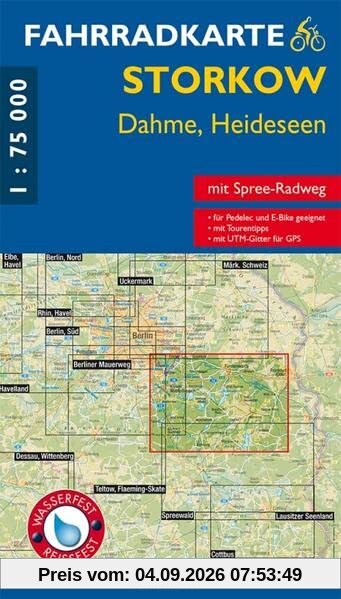 Fahrradkarte Storkow, Dahme, Heideseen: Mit Spree-Radweg. Mit UTM-Gitter für GPS. Maßstab 1:75.000. Wasser- und reißfest. (Fahrradkarten)