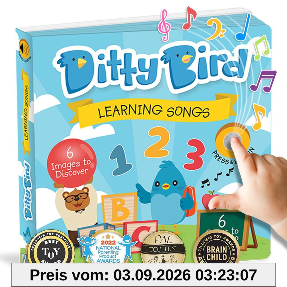 Ditty Bird Baby Learning Songs: Babyspielzeug mit 6 Sound-Knöpfen zum Englisch Lernen. Perfekt Soundbuch Liederbuch für bilinguale Kinder ab 1 Jahr.